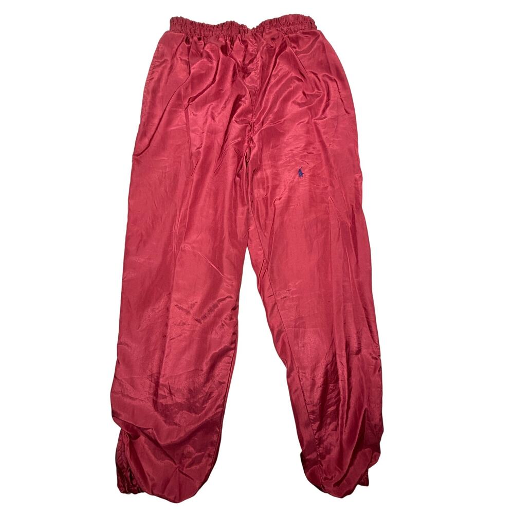 Polo Ralph Lauren Mens L Burgundy Red Shiny Track Pants Lined Joggers Y2K